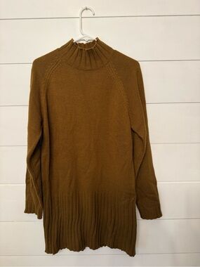 Sanctuary Ribbed High Neck Longline Sweater in Camel Brown